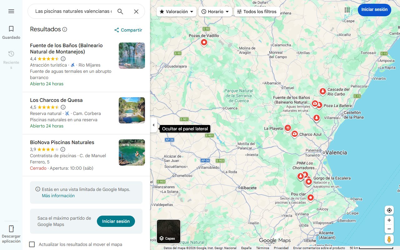 Mapa de Las piscinas naturales valencianas que recomienda National Geographic: «Parten un pueblo en dos»