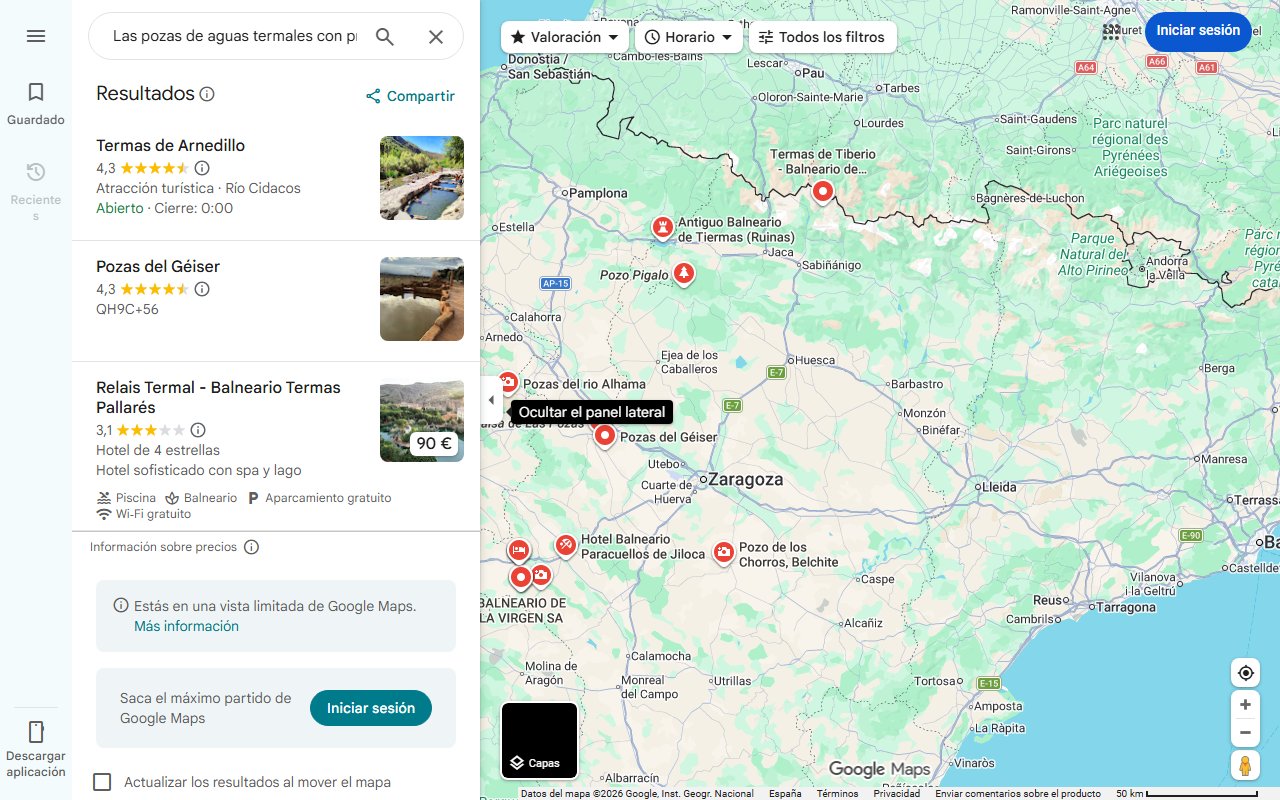Mapa de Las pozas de aguas termales con propiedades medicinales escondidas en un bonito pueblo cerca de Zaragoza