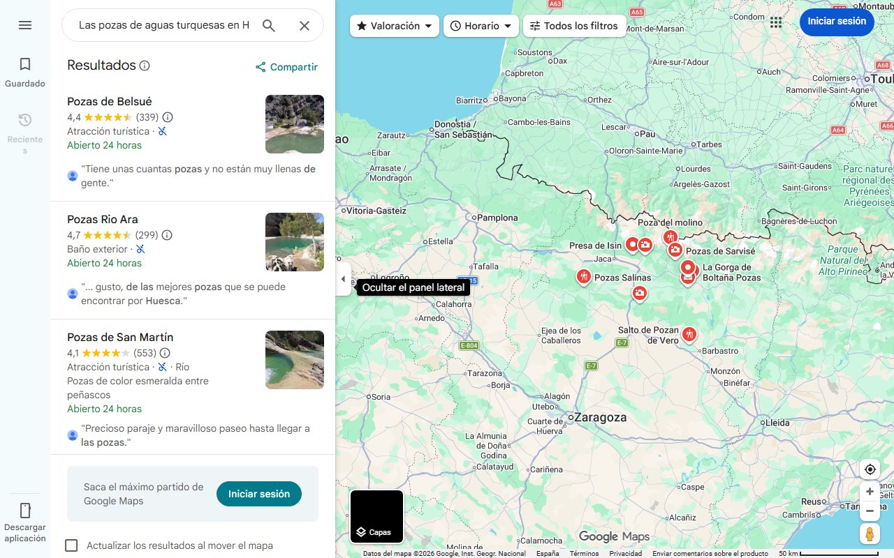 Mapa de Las pozas de aguas turquesas en Huesca para bañarse este verano: 