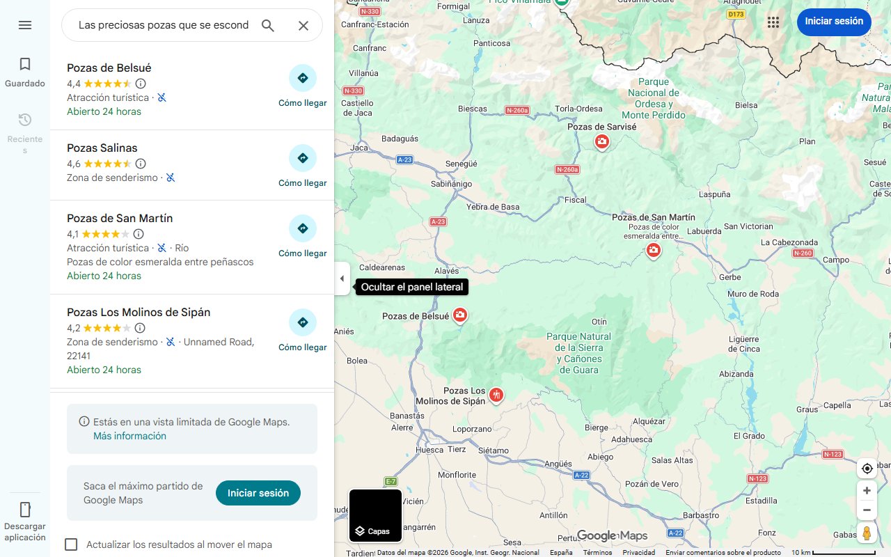 Mapa de Las preciosas pozas que se esconden debajo de túneles en Huesca: un destino idílico de aguas turquesas