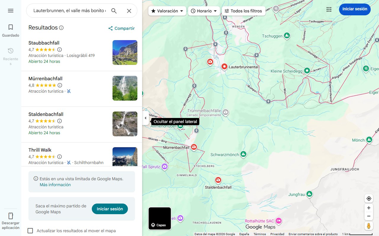 Mapa de Lauterbrunnen, el valle más bonito de Suiza lleno de cascadas