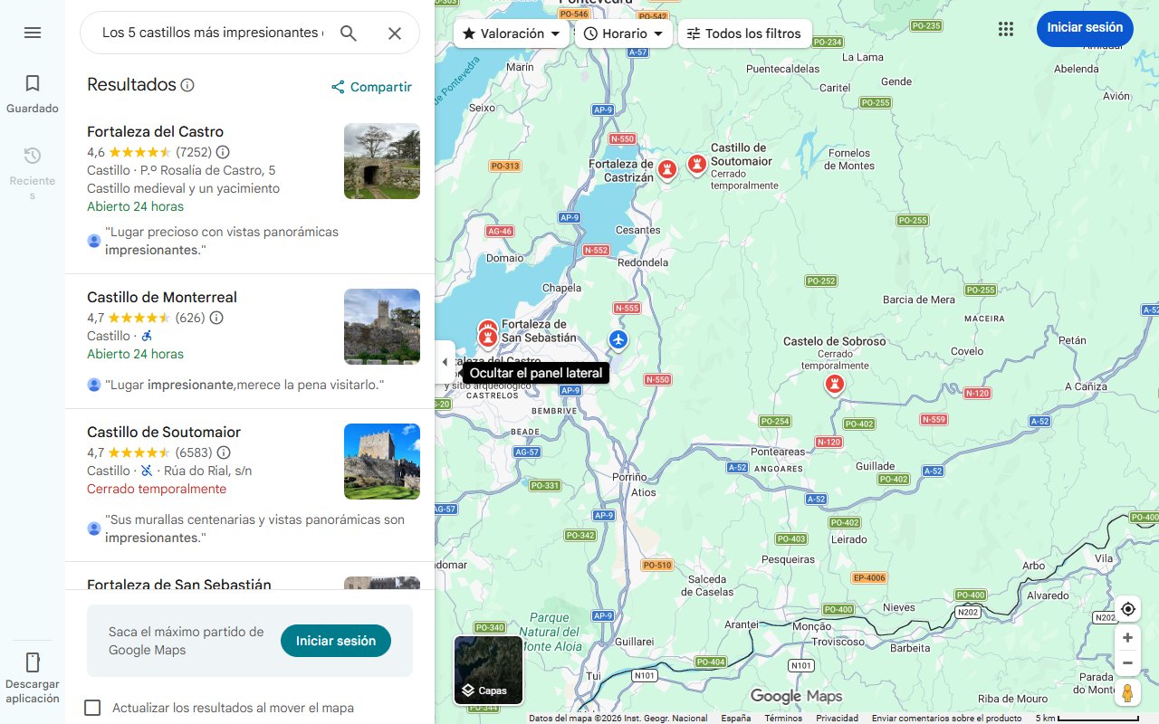 Mapa de Los 5 castillos más impresionantes de Pontevedra: un bonito Parador, en mitad de la montaña y con jardines centenarios