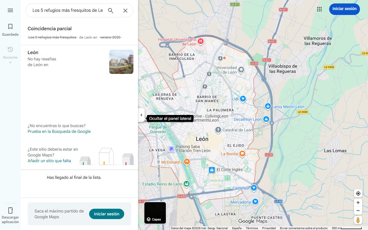 Mapa de Los 5 refugios más fresquitos de León en verano 2025