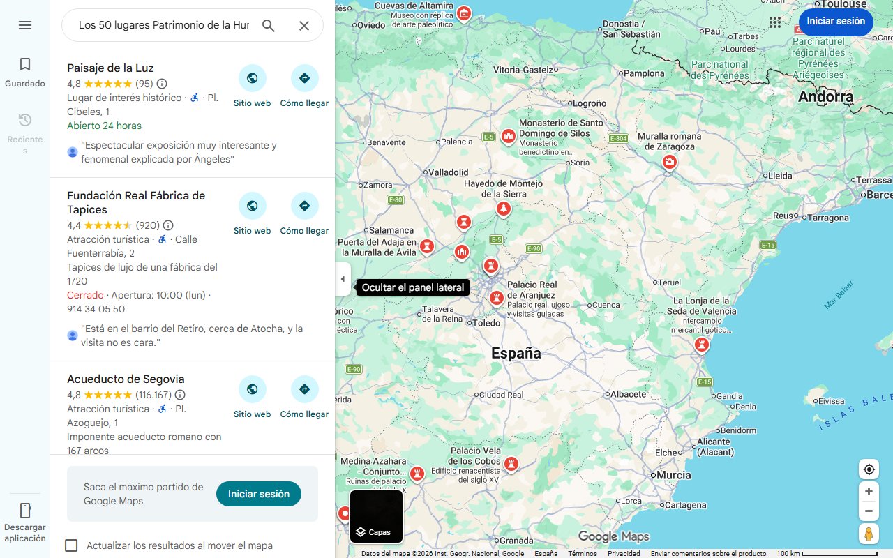Mapa de Los 50 lugares Patrimonio de la Humanidad en España (parte 2)