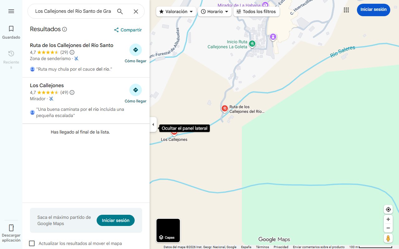 Mapa de Los Callejones del Río Santo de Granada: una ruta de senderismo fluvial para huir del calor | Ideal