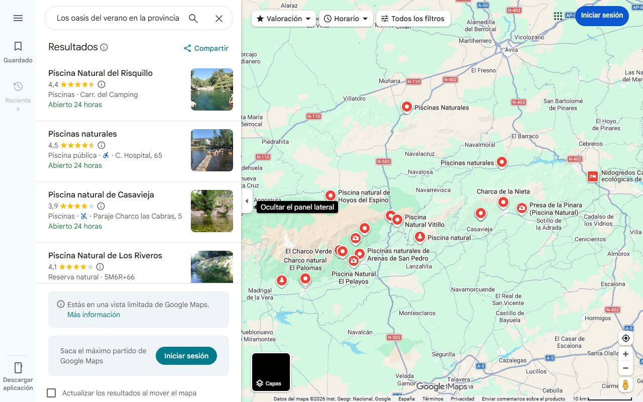 Mapa de Los oasis del verano en la provincia de Ávila son las piscinas naturales