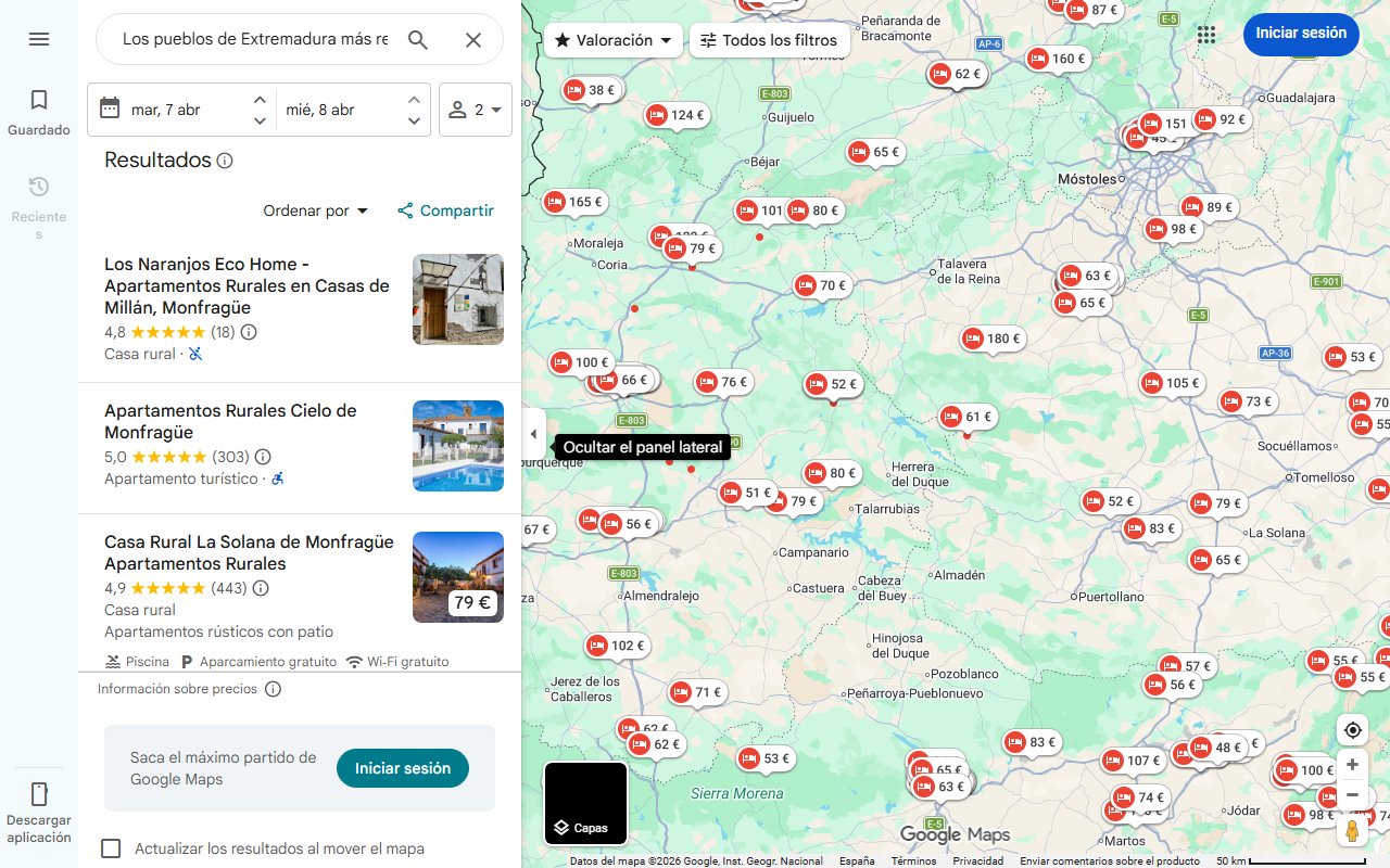 Mapa de Los pueblos de Extremadura más recomendados para pasar unos días de vacaciones