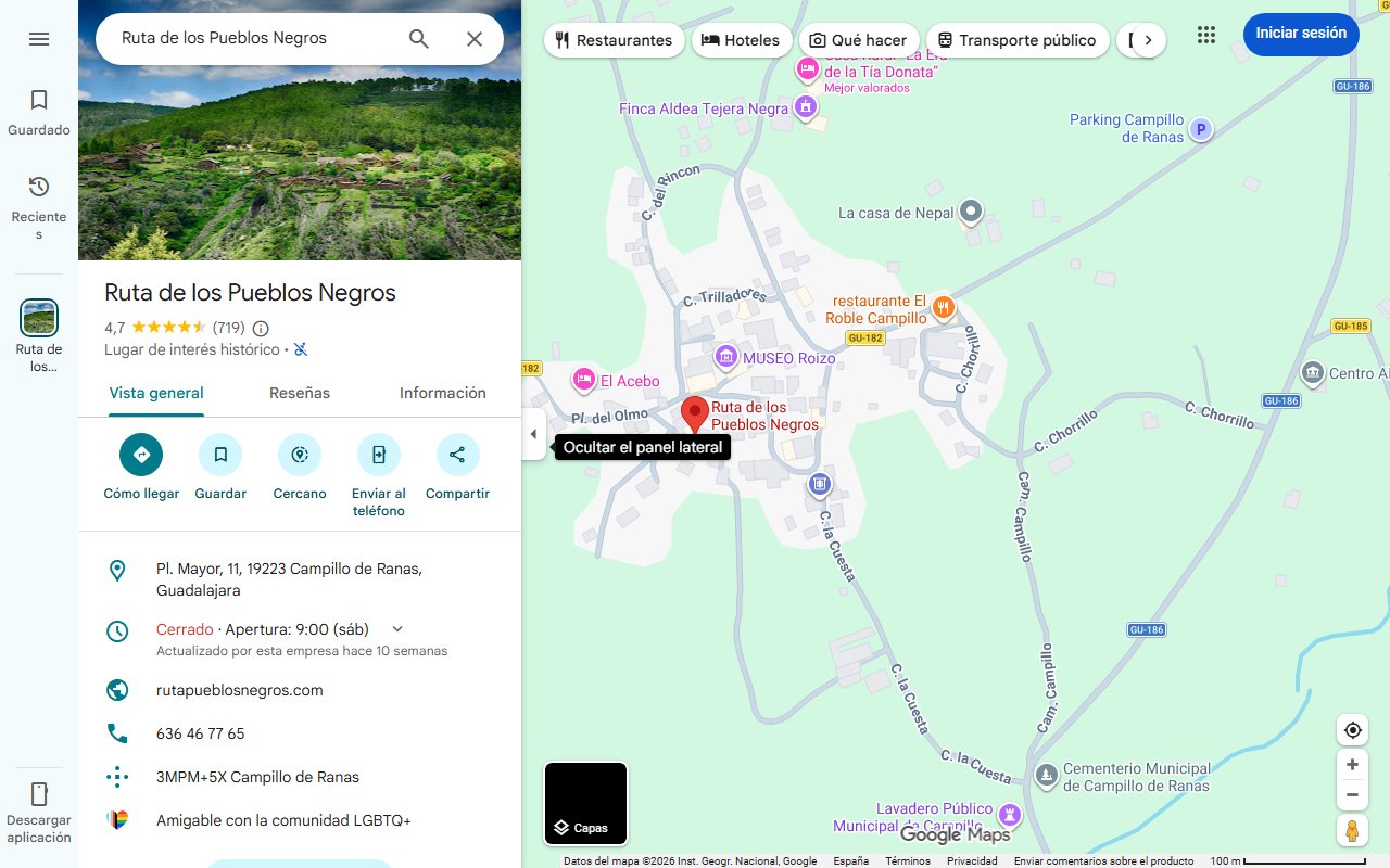 Mapa de Los pueblos de la Arquitectura Negra: una ruta por la Sierra Norte de Guadalajara