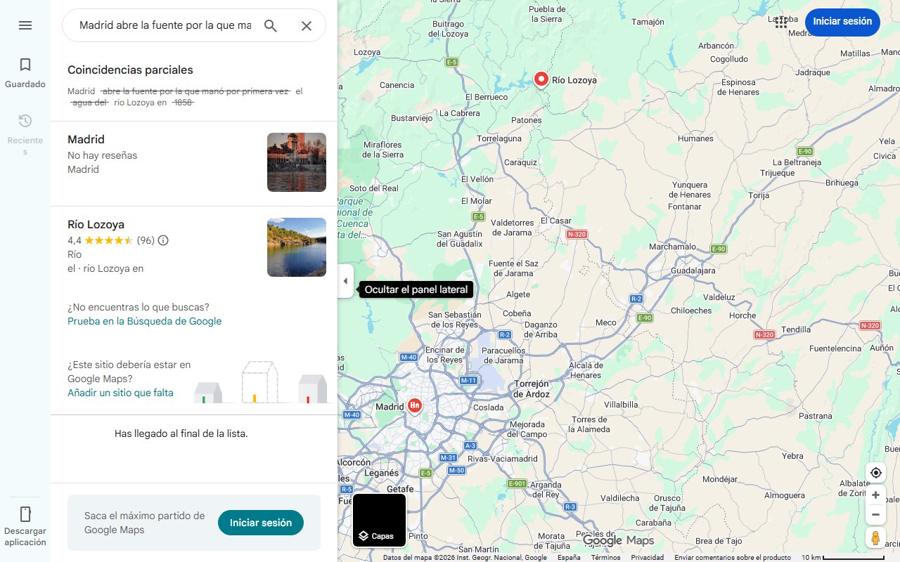 Mapa de Madrid abre la fuente por la que manó por primera vez el agua del río Lozoya en 1858