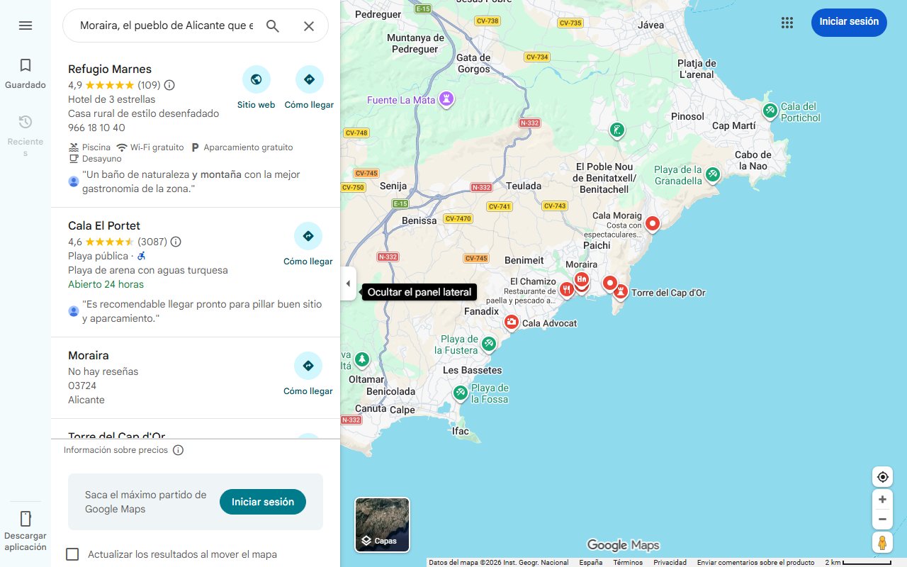 Mapa de Moraira, el pueblo de Alicante que es un refugio entre el mar y la montaña
