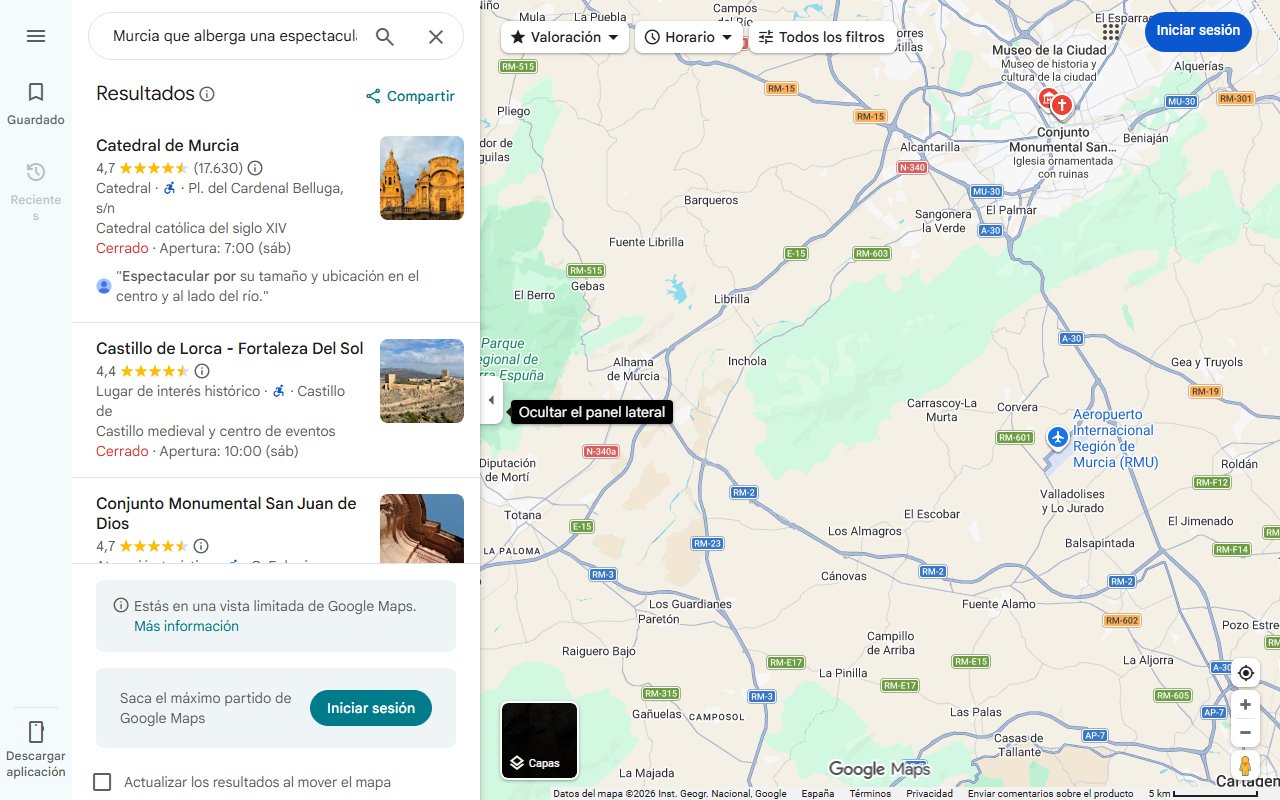 Mapa de El pueblo de Murcia que alberga una espectacular fortaleza construida por Alfonso X: está lleno de patrimonio histórico