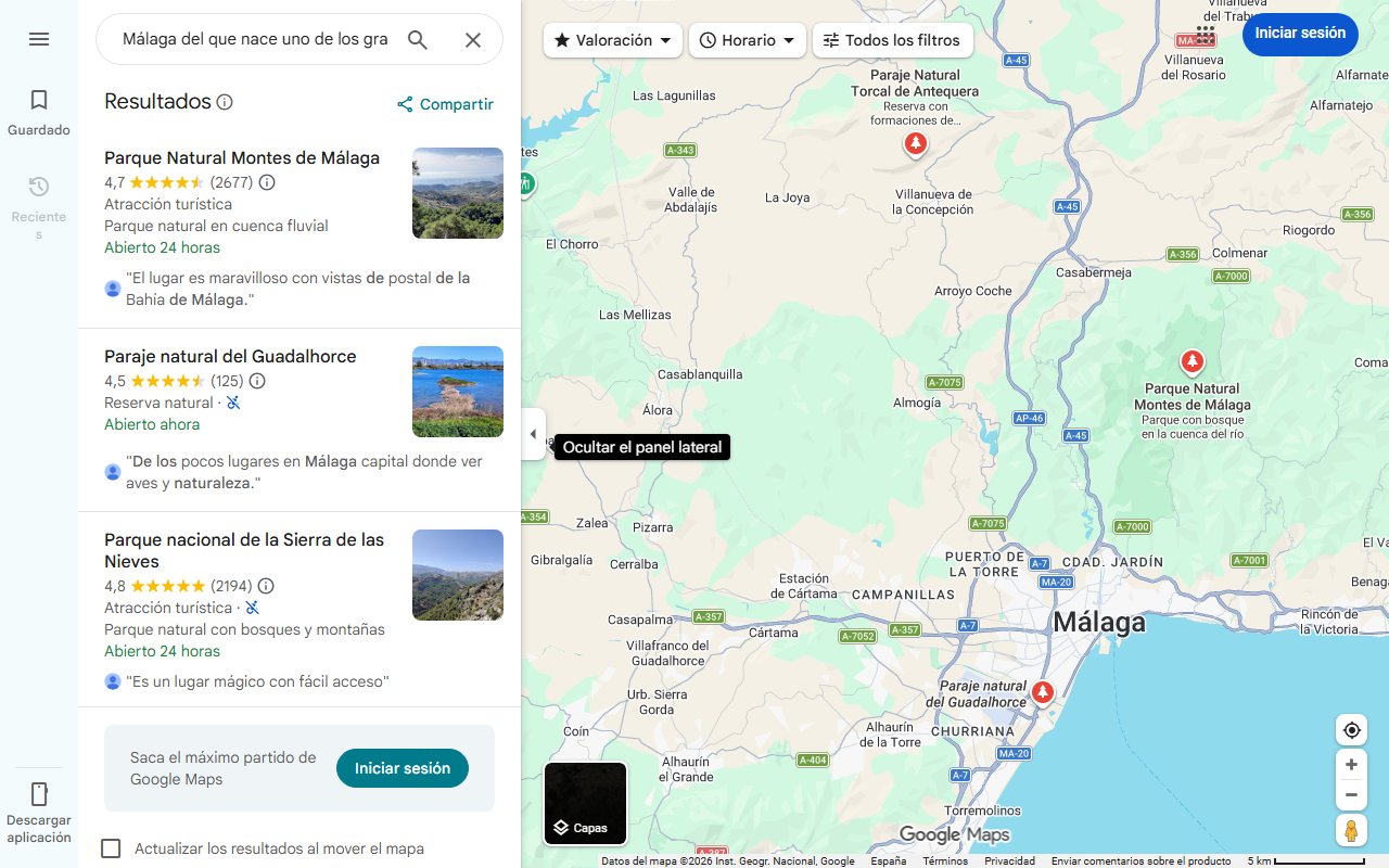 Mapa de El pueblo de Málaga del que nace uno de los grandes monumentos naturales de la provincia