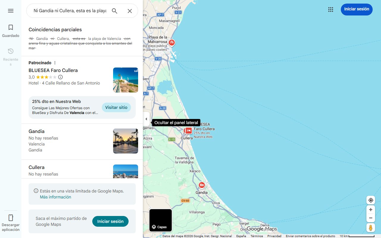 Mapa de Ni Gandía ni Cullera, esta es la playa de Valencia con arena fina y aguas cristalinas que conquista a los amantes del mar