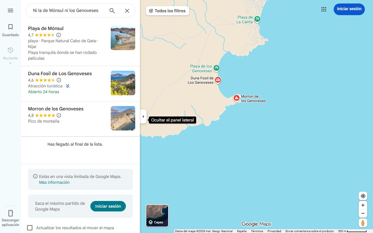 Mapa de Ni la de Mónsul ni los Genoveses: esta es la mejor playa de Cabo de Gata, según Chat GPT