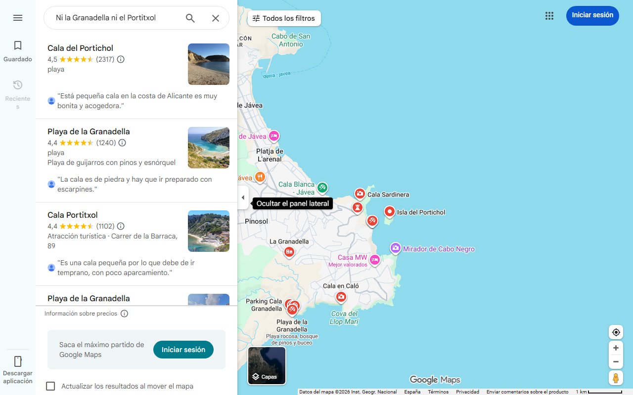 Mapa de Ni la Granadella ni el Portitxol: la cala secreta de la provincia de Alicante que enamora a todos los que la visitan por su historia y aguas cristalinas