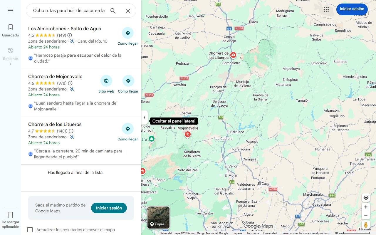 Mapa de Ocho rutas para huir del calor en la Sierra Norte de Madrid