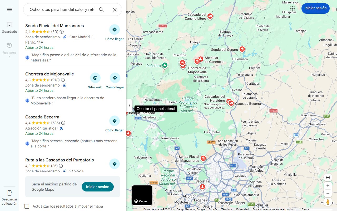 Mapa de Ocho rutas para huir del calor y refugiarse en la Sierra Norte entre arroyos, cascadas, hayedos y robles centenarios