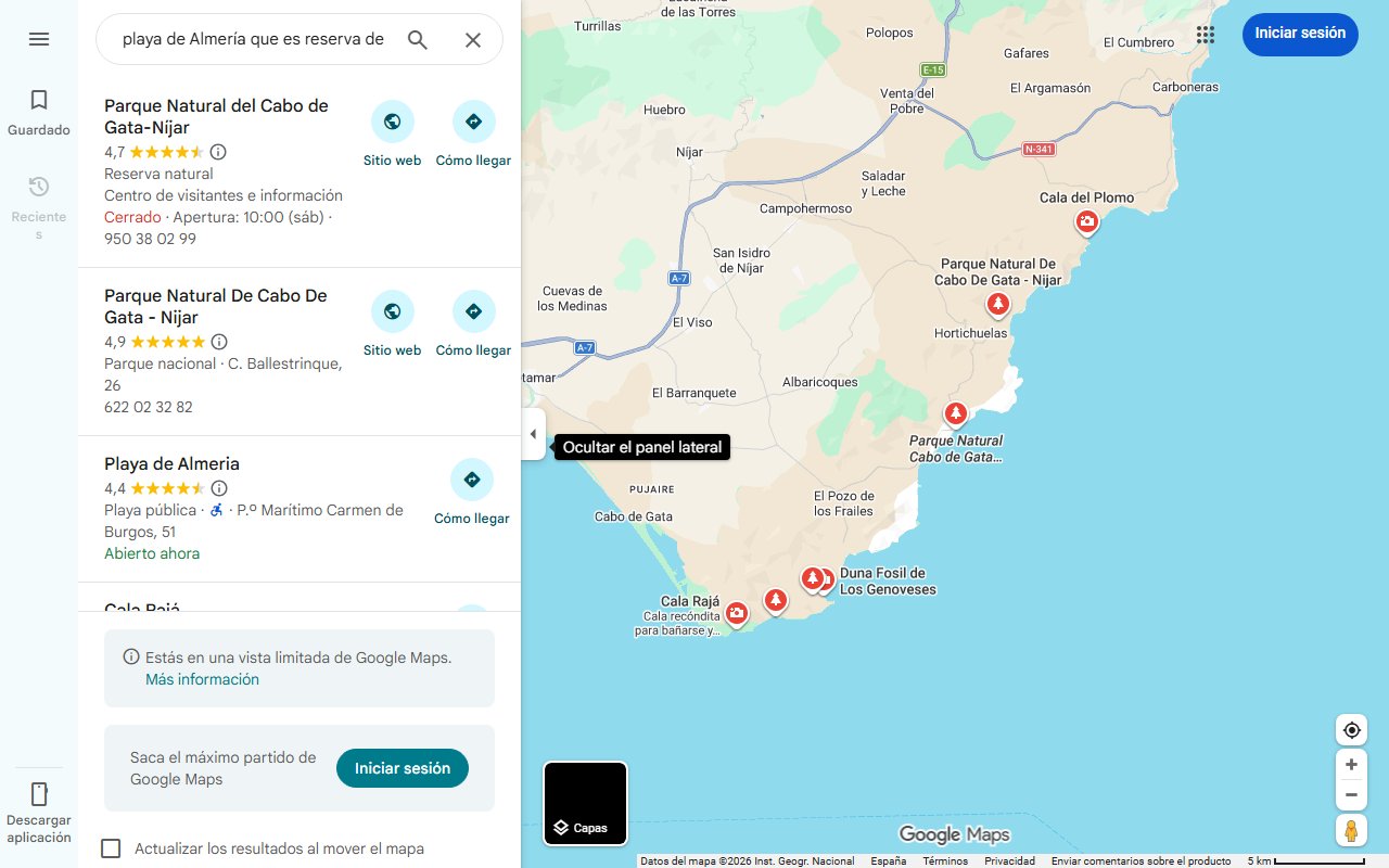Mapa de La increíble playa de Almería que es reserva de la Biosfera que está entre volcanes y acantilados