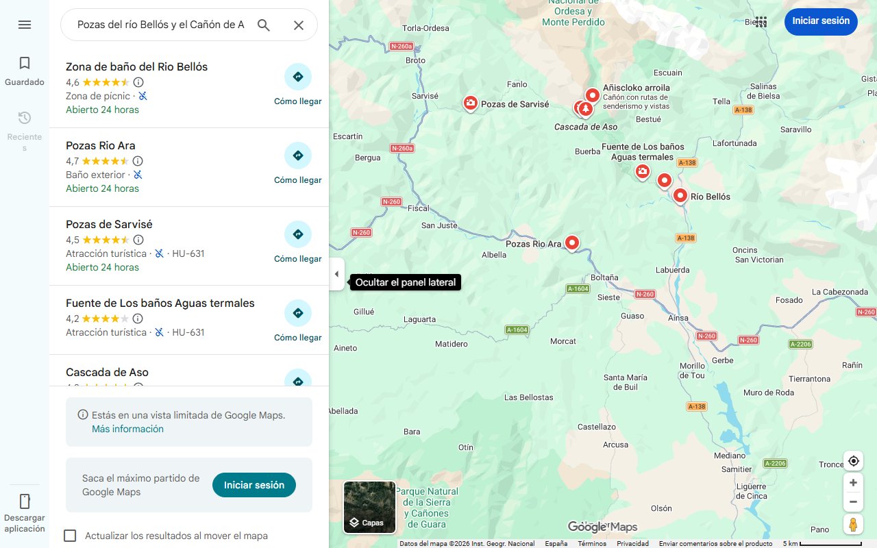 Mapa de Pozas del río Bellós y el Cañón de Añisclo (Huesca) | Guía Repsol
