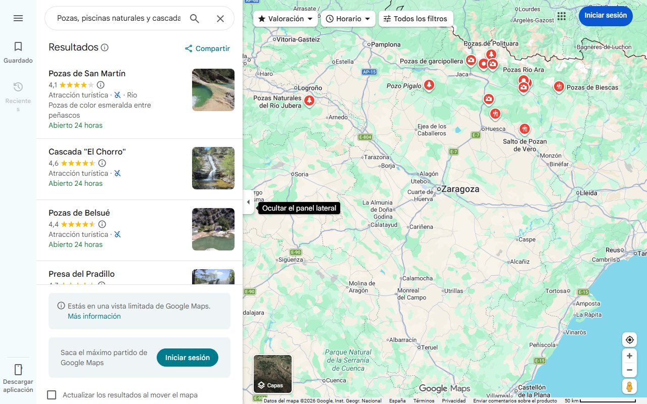Mapa de Pozas, piscinas naturales y cascadas cerca de Pirineos Sur para bañarse antes o después del festival