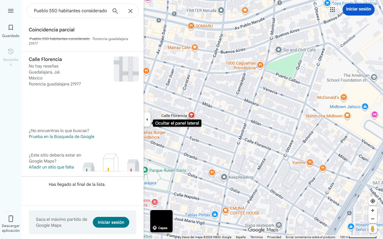Mapa de Pueblo 550 habitantes considerado florencia guadalajara 21977
