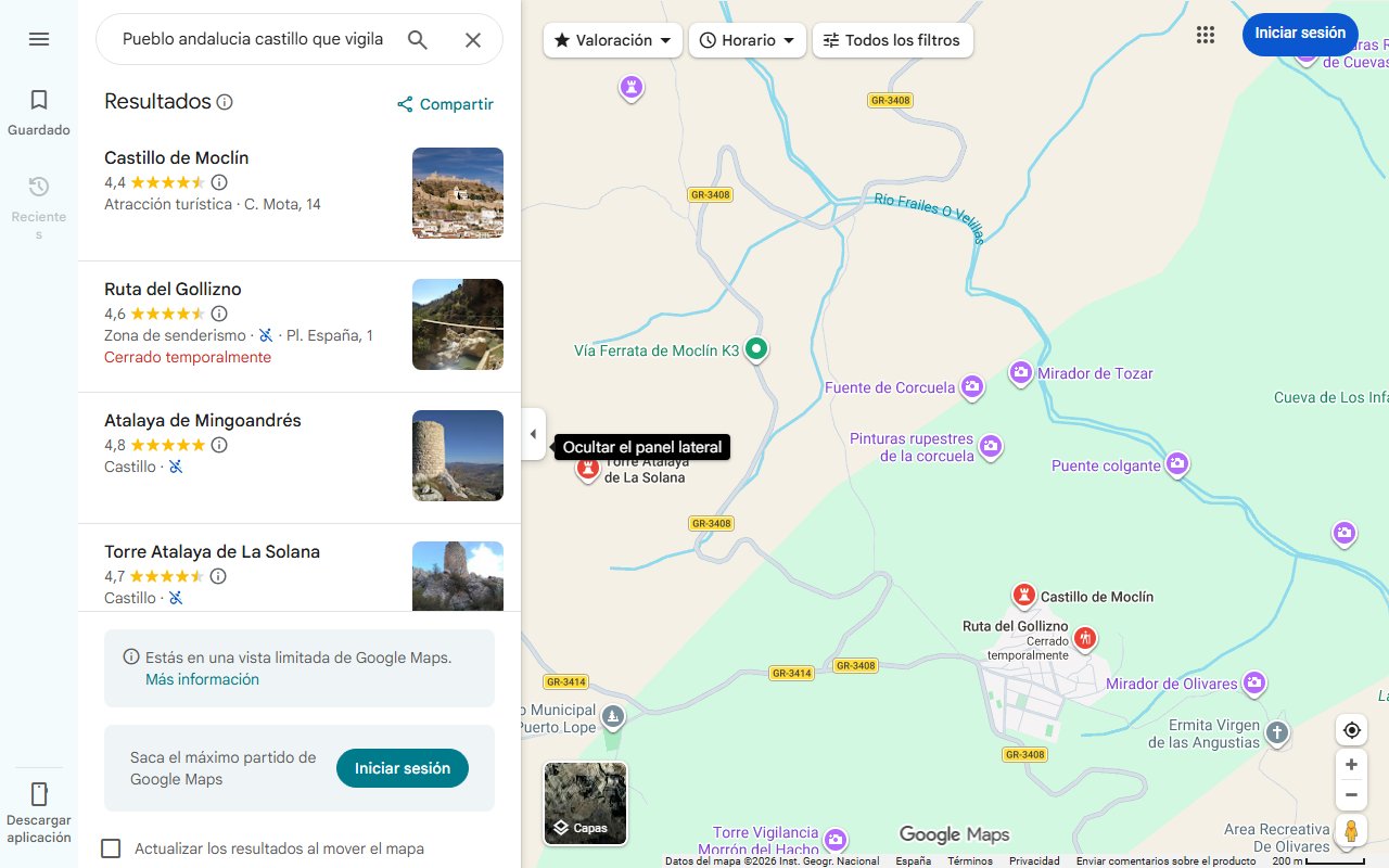 Mapa de Pueblo andalucia castillo que vigila dos provincias rutas naturales devocion unica 22447
