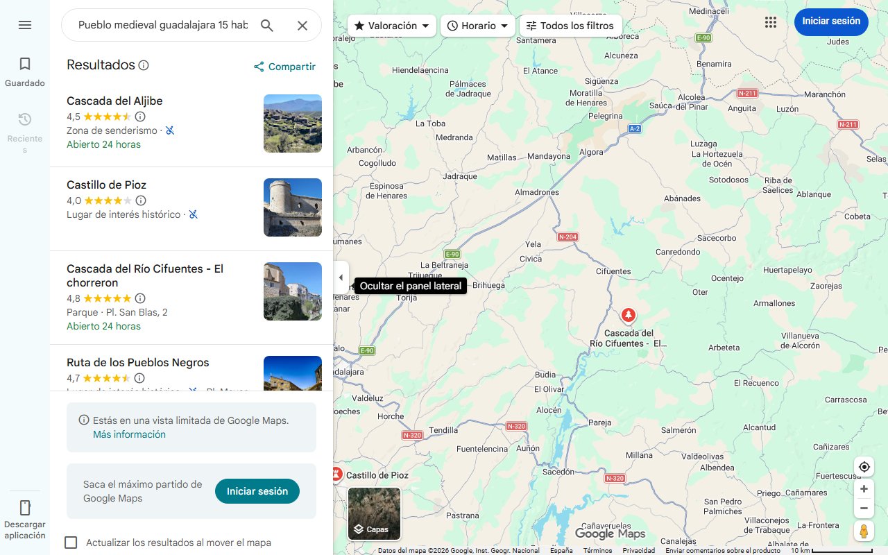 Mapa de Pueblo medieval guadalajara 15 habitantes castillo cascada huidiza 22654
