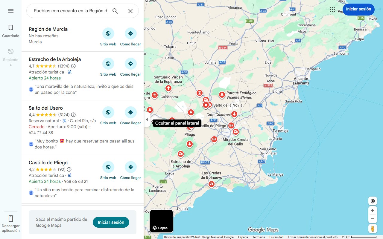 Mapa de Pueblos con encanto en la Región de Murcia