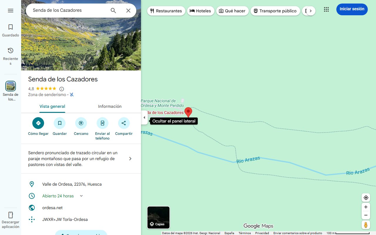 Mapa de Reabiertas las rutas de la Faja de Pelay y la Senda de los Cazadores en el Parque Nacional de Ordesa
