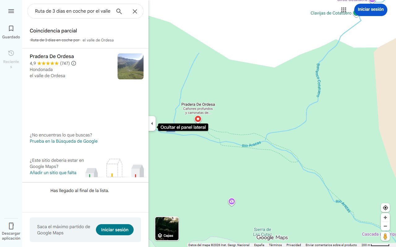 Mapa de Ruta de 3 días en coche por el valle de Ordesa: pueblos y excursiones por paisajes de ensueño