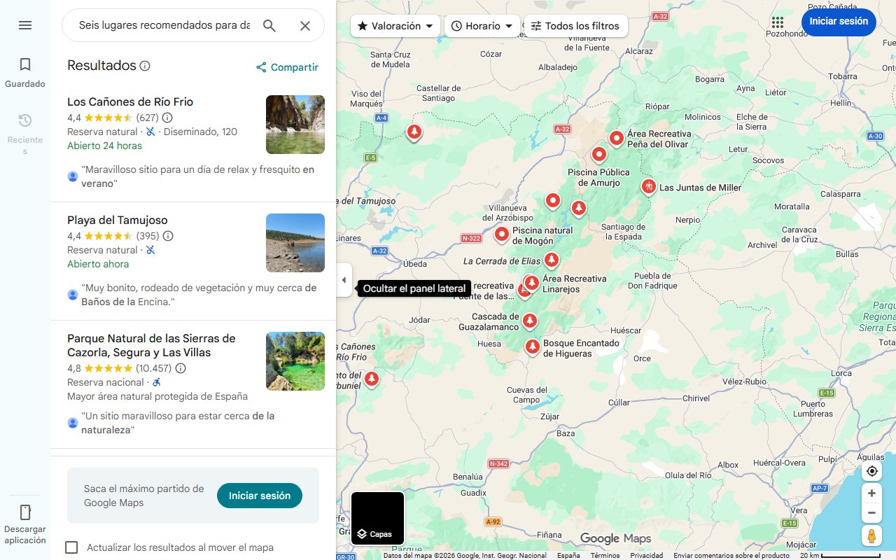 Mapa de Seis lugares recomendados para darse un baño en familia en la naturaleza este verano en Jaén