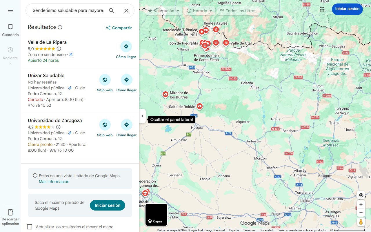Mapa de Senderismo saludable para mayores en el Valle de Tena con la Universidad de Zaragoza