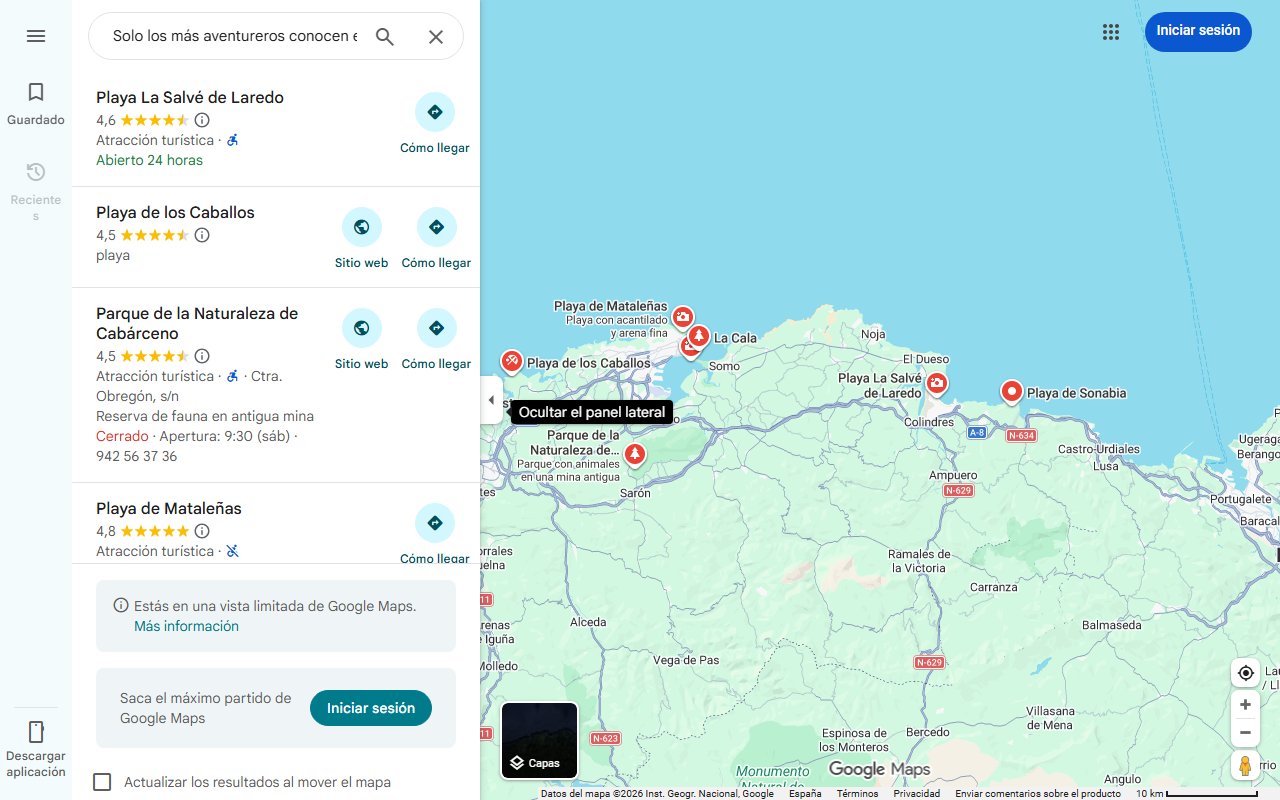 Mapa de Solo los más aventureros conocen esta cala salvaje de Cantabria