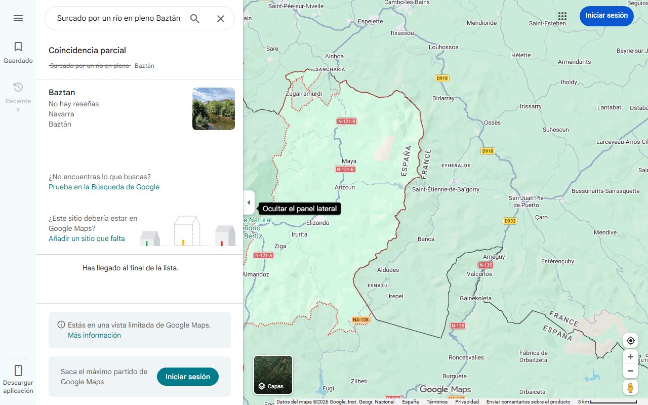 Mapa de Surcado por un río en pleno Baztán: el bonito pueblo navarro repleto de puentes y cascadas