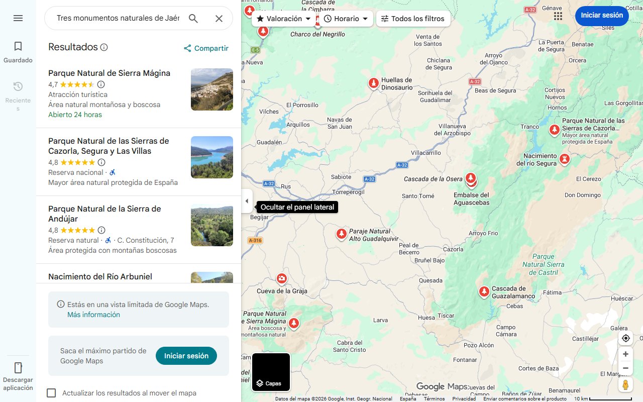 Mapa de Tres monumentos naturales de Jaén para visitar por el Día Mundial del Medio Ambiente