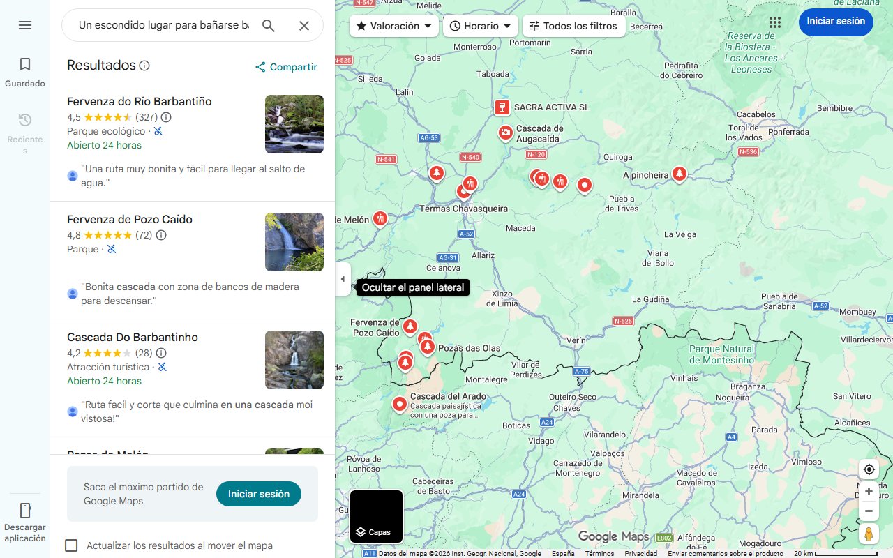 Mapa de Un escondido lugar para bañarse bajo cascadas en Ourense enamora en redes: 