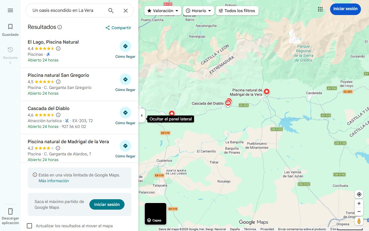 Mapa de Un oasis escondido en La Vera: la piscina natural con chiringuito sobre el río que pocos conocen | Hoy