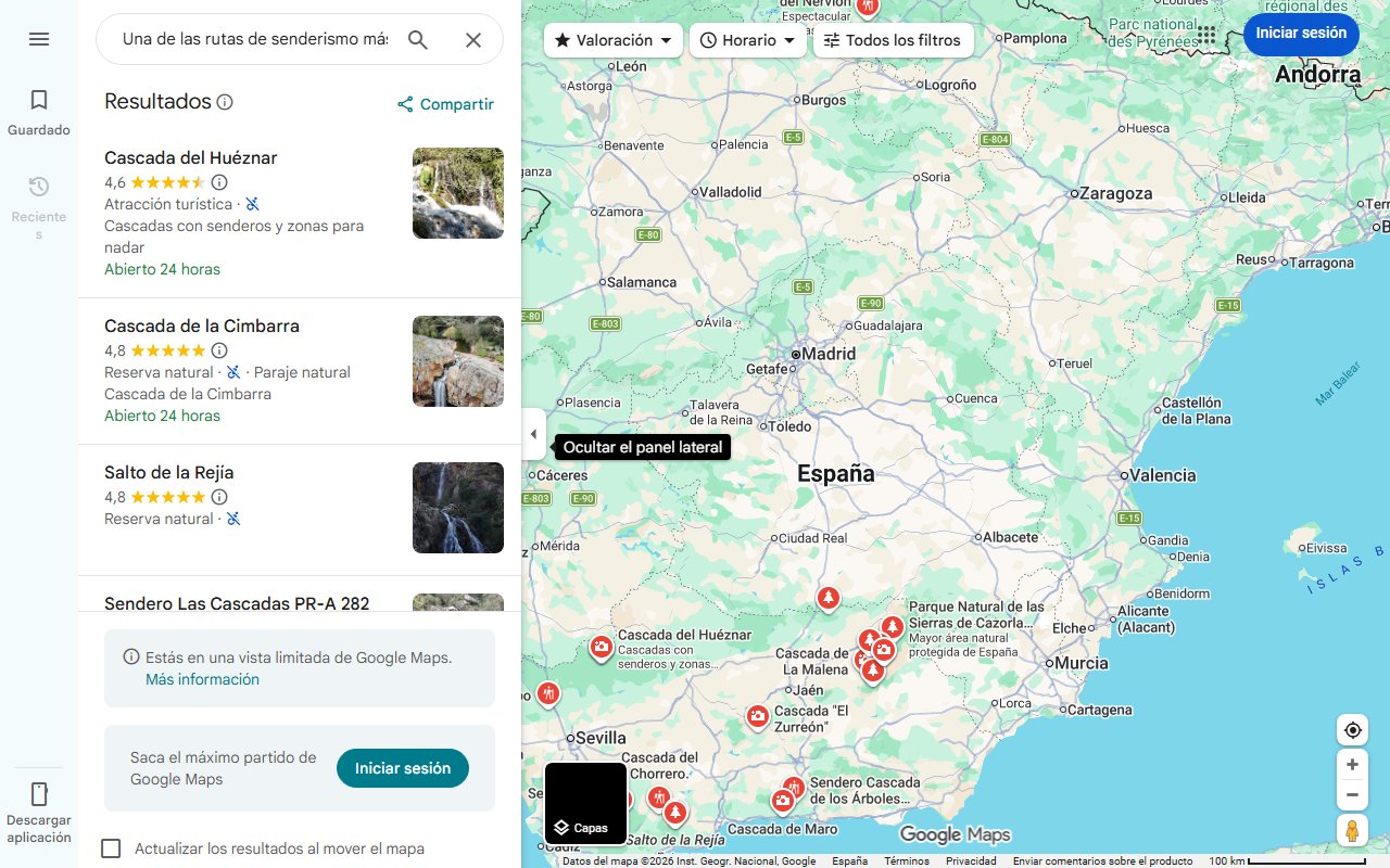 Mapa de Una de las rutas de senderismo más refrescantes de Andalucía, con saltos de agua y dos cascadas de 20 metros de altura