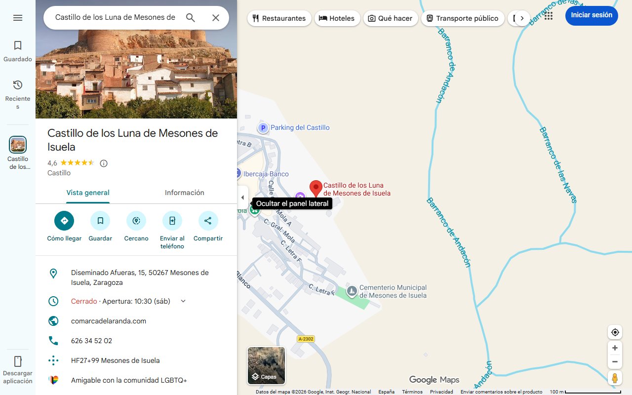 Mapa de Una fortaleza domina este pueblo de Zaragoza: restos de murallas y un molino medieval