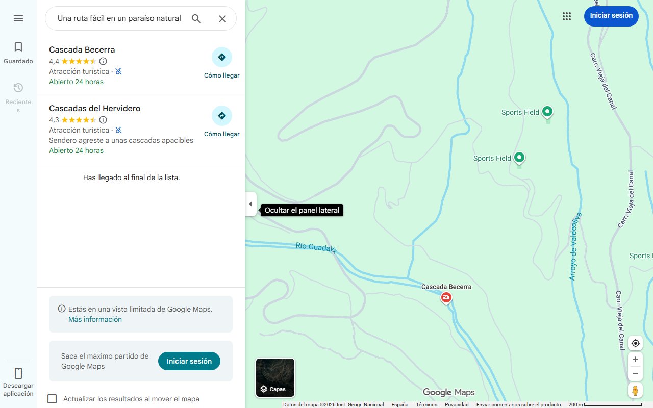 Mapa de Una ruta fácil en un paraíso natural con cascadas y aguas cristalinas que puedes recorrer en familia sin experiencia previa