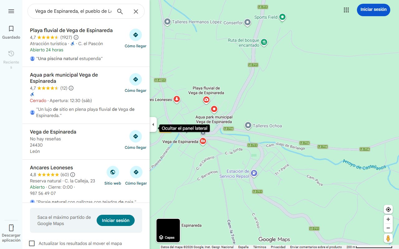 Mapa de Vega de Espinareda, el pueblo de León que tiene una de las piscinas naturales más bonitas de España