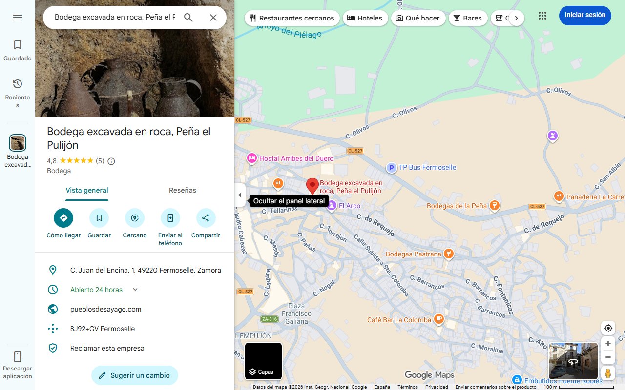 Mapa de El pueblo de Zamora excavado en la roca que tiene casi tantas bodegas como habitantes